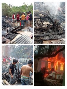 Diduga kosleting Listrik,Tiga Rumah Warga Terbakar ,Satu Rumah Ludes Dilalap Api Bersama Satu Unit Motor